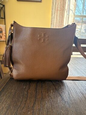 Tory Burch Brown Pebbled Leather Shoulder Crossbody with Tassel
